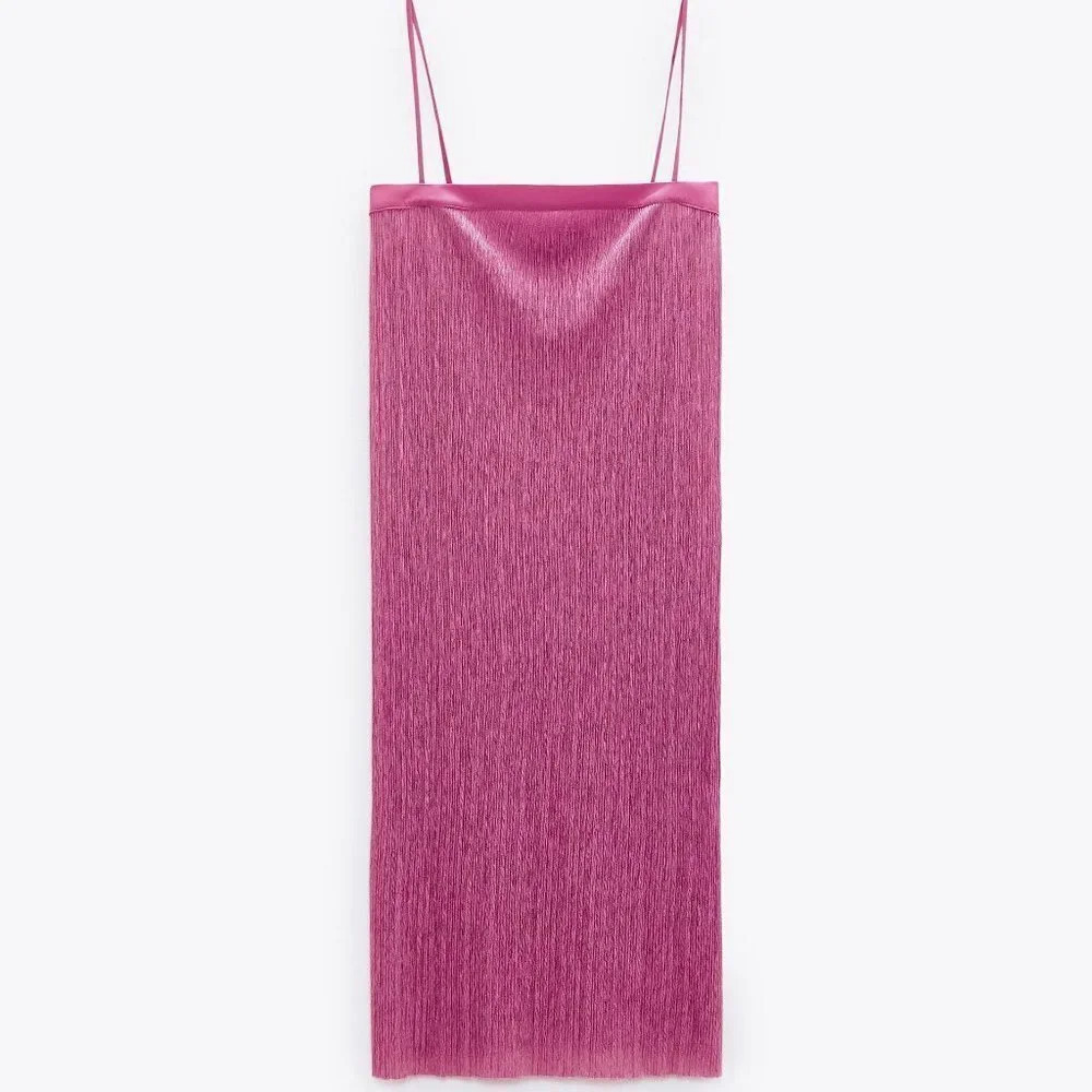 Zara Pleated Tunic Dress Slit Side Pink Size  Small